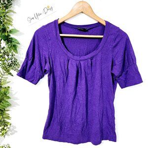 The Limited Purple Pleated Scoop Neck Tee Sz M Womens Short Sleeve~SS10.4